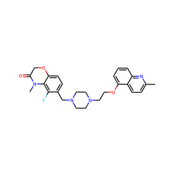 Cc1ccc2c(OCCN3CCN(Cc4ccc5c(c4F)N(C)C(=O)CO5)CC3)cccc2n1 ZINC000028954307