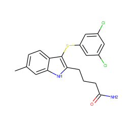 Cc1ccc2c(Sc3cc(Cl)cc(Cl)c3)c(CCCC(N)=O)[nH]c2c1 ZINC000095584442