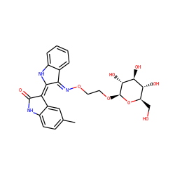Cc1ccc2c(c1)/C(=C1/Nc3ccccc3/C1=N\OCCO[C@@H]1O[C@H](CO)[C@@H](O)[C@H](O)[C@H]1O)C(=O)N2 ZINC001772605697