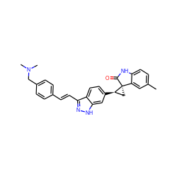 Cc1ccc2c(c1)[C@]1(C[C@H]1c1ccc3c(/C=C/c4ccc(CN(C)C)cc4)n[nH]c3c1)C(=O)N2 ZINC000200710922