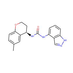 Cc1ccc2c(c1)[C@H](NC(=O)Nc1cccc3[nH]ncc13)CCO2 ZINC000066077948