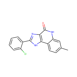 Cc1ccc2c(c1)[nH]c(=O)c1nc(-c3ccccc3Cl)[nH]c12 ZINC000096270727