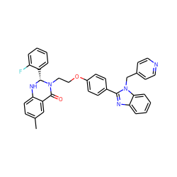 Cc1ccc2c(c1)C(=O)N(CCOc1ccc(-c3nc4ccccc4n3Cc3ccncc3)cc1)[C@@H](c1ccccc1F)N2 ZINC001772585916