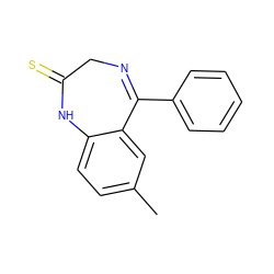 Cc1ccc2c(c1)C(c1ccccc1)=NCC(=S)N2 ZINC000033848076