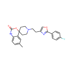 Cc1ccc2c(c1)C1(CCN(CCc3coc(-c4ccc(F)cc4)n3)CC1)OC(=O)N2 ZINC000034804150