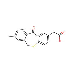 Cc1ccc2c(c1)CSc1ccc(CC(=O)O)cc1C2=O ZINC000028569005