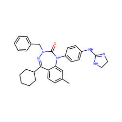 Cc1ccc2c(c1)N(c1ccc(NC3=NCCN3)cc1)C(=O)N(Cc1ccccc1)N=C2C1CCCCC1 ZINC000028711879