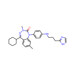 Cc1ccc2c(c1)N(c1ccc(NCCCc3ncc[nH]3)cc1)C(=O)N(C)N=C2C1CCCCC1 ZINC000028711904