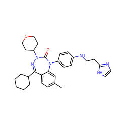 Cc1ccc2c(c1)N(c1ccc(NCCc3ncc[nH]3)cc1)C(=O)N(C1CCOCC1)N=C2C1CCCCC1 ZINC000028711962