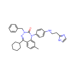 Cc1ccc2c(c1)N(c1ccc(NCCc3ncc[nH]3)cc1)C(=O)N(Cc1ccccc1)N=C2C1CCCCC1 ZINC000028711880