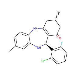 Cc1ccc2c(c1)N[C@H](c1c(F)cccc1Cl)C1=C(C[C@H](C)CC1=O)N2 ZINC000043019116