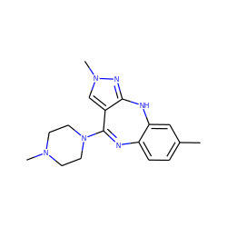 Cc1ccc2c(c1)Nc1nn(C)cc1C(N1CCN(C)CC1)=N2 ZINC000026576186