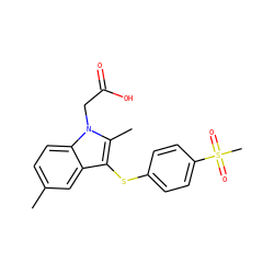 Cc1ccc2c(c1)c(Sc1ccc(S(C)(=O)=O)cc1)c(C)n2CC(=O)O ZINC000034097400