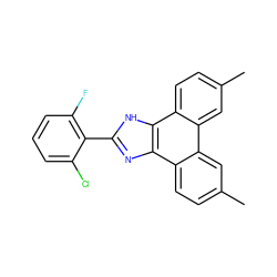 Cc1ccc2c(c1)c1cc(C)ccc1c1[nH]c(-c3c(F)cccc3Cl)nc21 ZINC000045334368