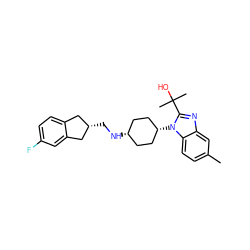 Cc1ccc2c(c1)nc(C(C)(C)O)n2[C@H]1CC[C@@H](NC[C@H]2Cc3ccc(F)cc3C2)CC1 ZINC000103143660