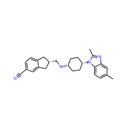 Cc1ccc2c(c1)nc(C)n2[C@H]1CC[C@@H](NC[C@H]2Cc3ccc(C#N)cc3C2)CC1 ZINC000299845061