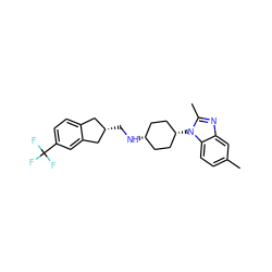 Cc1ccc2c(c1)nc(C)n2[C@H]1CC[C@@H](NC[C@H]2Cc3ccc(C(F)(F)F)cc3C2)CC1 ZINC000299845090
