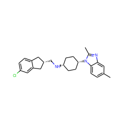Cc1ccc2c(c1)nc(C)n2[C@H]1CC[C@@H](NC[C@H]2Cc3ccc(Cl)cc3C2)CC1 ZINC000299845058