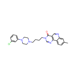 Cc1ccc2c(c1)ncc1c(=O)n(CCCCN3CCN(c4cccc(Cl)c4)CC3)cnc12 ZINC000072105090