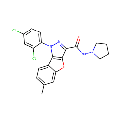 Cc1ccc2c(c1)oc1c(C(=O)NN3CCCC3)nn(-c3ccc(Cl)cc3Cl)c12 ZINC000145033325