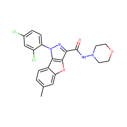Cc1ccc2c(c1)oc1c(C(=O)NN3CCOCC3)nn(-c3ccc(Cl)cc3Cl)c12 ZINC000139980640