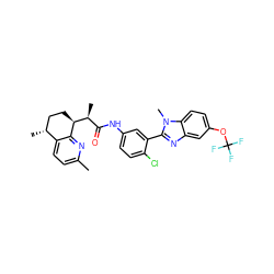 Cc1ccc2c(n1)[C@H]([C@@H](C)C(=O)Nc1ccc(Cl)c(-c3nc4cc(OC(F)(F)F)ccc4n3C)c1)CC[C@H]2C ZINC001772636102