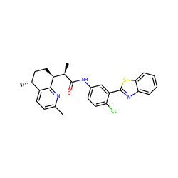 Cc1ccc2c(n1)[C@H]([C@@H](C)C(=O)Nc1ccc(Cl)c(-c3nc4ccccc4s3)c1)CC[C@H]2C ZINC001772635359