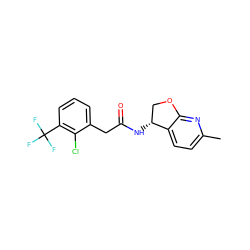 Cc1ccc2c(n1)OC[C@H]2NC(=O)Cc1cccc(C(F)(F)F)c1Cl ZINC000146651381