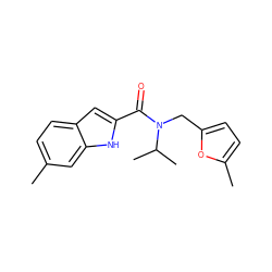 Cc1ccc2cc(C(=O)N(Cc3ccc(C)o3)C(C)C)[nH]c2c1 ZINC000064833151