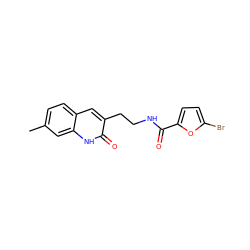 Cc1ccc2cc(CCNC(=O)c3ccc(Br)o3)c(=O)[nH]c2c1 ZINC000008577631