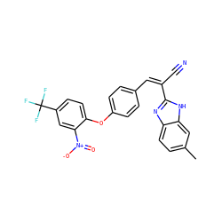 Cc1ccc2nc(/C(C#N)=C\c3ccc(Oc4ccc(C(F)(F)F)cc4[N+](=O)[O-])cc3)[nH]c2c1 ZINC000013124670