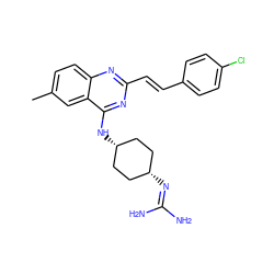 Cc1ccc2nc(/C=C/c3ccc(Cl)cc3)nc(N[C@H]3CC[C@@H](N=C(N)N)CC3)c2c1 ZINC000261143446