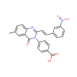 Cc1ccc2nc(/C=C/c3cccc([N+](=O)[O-])c3)n(-c3ccc(C(=O)O)cc3)c(=O)c2c1 ZINC000058568501