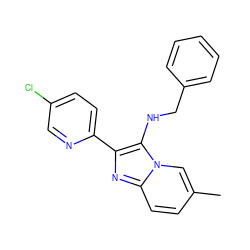 Cc1ccc2nc(-c3ccc(Cl)cn3)c(NCc3ccccc3)n2c1 ZINC001772613236