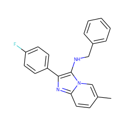 Cc1ccc2nc(-c3ccc(F)cc3)c(NCc3ccccc3)n2c1 ZINC000000319782