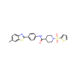 Cc1ccc2nc(-c3ccc(NC(=O)C4CCN(S(=O)(=O)c5cccs5)CC4)cc3)sc2c1 ZINC000000953335