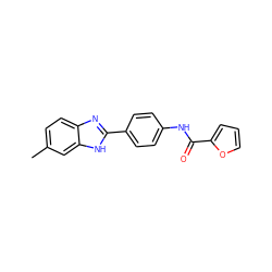 Cc1ccc2nc(-c3ccc(NC(=O)c4ccco4)cc3)[nH]c2c1 ZINC000004037153