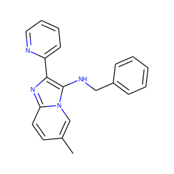 Cc1ccc2nc(-c3ccccn3)c(NCc3ccccc3)n2c1 ZINC000000319791