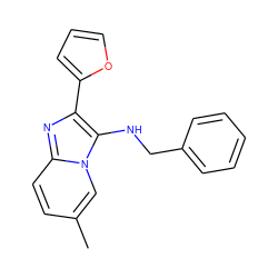 Cc1ccc2nc(-c3ccco3)c(NCc3ccccc3)n2c1 ZINC000000319773