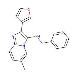 Cc1ccc2nc(-c3ccoc3)c(NCc3ccccc3)n2c1 ZINC000035157082