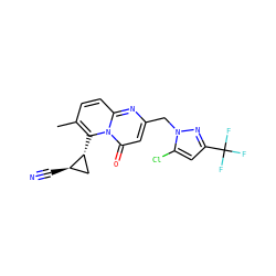 Cc1ccc2nc(Cn3nc(C(F)(F)F)cc3Cl)cc(=O)n2c1[C@@H]1C[C@H]1C#N ZINC000584905430