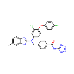 Cc1ccc2nc(N(Cc3ccc(C(=O)Nc4nnn[nH]4)cc3)c3ccc(Oc4ccc(Cl)cc4)c(Cl)c3)[nH]c2c1 ZINC000044280628