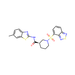 Cc1ccc2nc(NC(=O)[C@@H]3CCCN(S(=O)(=O)c4cccc5nsnc45)C3)sc2c1 ZINC000004099435