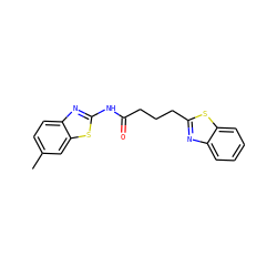 Cc1ccc2nc(NC(=O)CCCc3nc4ccccc4s3)sc2c1 ZINC000003447740