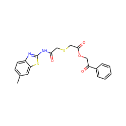 Cc1ccc2nc(NC(=O)CSCC(=O)OCC(=O)c3ccccc3)sc2c1 ZINC000003117198