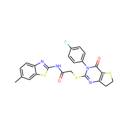 Cc1ccc2nc(NC(=O)CSc3nc4c(c(=O)n3-c3ccc(F)cc3)SCC4)sc2c1 ZINC000002719950