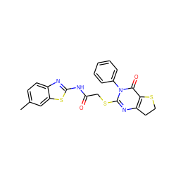 Cc1ccc2nc(NC(=O)CSc3nc4c(c(=O)n3-c3ccccc3)SCC4)sc2c1 ZINC000002719689