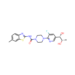 Cc1ccc2nc(NC(=O)N3CCN(c4ncc([C@H](O)[C@H](C)O)cc4F)CC3)sc2c1 ZINC000206128320