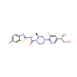 Cc1ccc2nc(NC(=O)N3CCN(c4ncc([C@H](O)CO)cc4F)C[C@@H]3C)sc2c1 ZINC000206128925