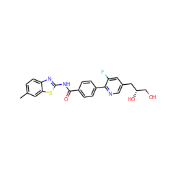 Cc1ccc2nc(NC(=O)c3ccc(-c4ncc(C[C@@H](O)CO)cc4F)cc3)sc2c1 ZINC000207252155